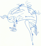 Sketch of brain, with bits falling off and popping out, and a bandaid over the worst