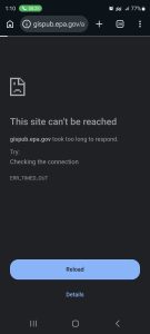 Screenshot of the federal AQI page showing the message this site can't be reached