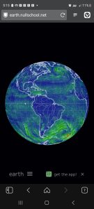 Orthography image of Earth looking at the Americas, image centered on Brazil. It shows air currents and wind speed.